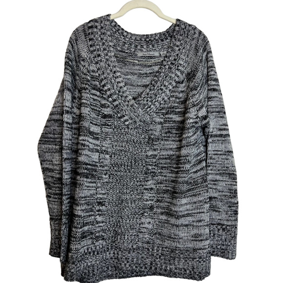 Jason Maxwell Womens Cable Knit Sweater Large Black Gray Heather V-Neck Acrylic - Picture 1 of 6